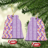 Lush Lilac Aloha Hawaii Tiki Ceramic Ornament Tropical Plumeria - Seamless Style LT14 Bell Flake Purple - Polynesian Pride