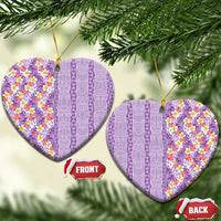 Lush Lilac Aloha Hawaii Tiki Ceramic Ornament Tropical Plumeria - Seamless Style LT14 Heart Purple - Polynesian Pride