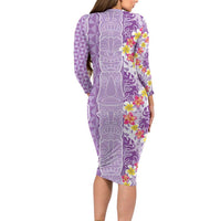Lush Lilac Aloha Hawaii Tiki Family Matching Long Sleeve Bodycon Dress and Hawaiian Shirt Tropical Plumeria - Seamless Style