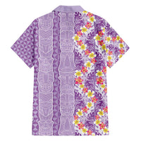 Lush Lilac Aloha Hawaii Tiki Family Matching Off Shoulder Maxi Dress and Hawaiian Shirt Tropical Plumeria - Seamless Style