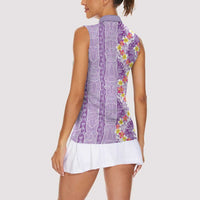 Lush Lilac Aloha Hawaii Tiki Women Sleeveless Polo Shirt Tropical Plumeria - Seamless Style