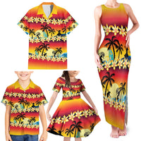 Tropical Islands Sunset Hawaii Family Matching Tank Maxi Dress and Hawaiian Shirt Go Surfing With Hula Girl - Summer Vibes