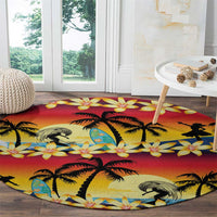 Tropical Islands Sunset Hawaii Round Carpet Go Surfing With Hula Girl - Summer Vibes