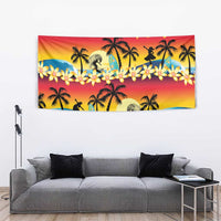 Tropical Islands Sunset Hawaii Tapestry Go Surfing With Hula Girl - Summer Vibes