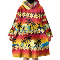 Tropical Islands Sunset Hawaii Wearable Blanket Hoodie Go Surfing With Hula Girl - Summer Vibes