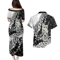Aotearoa Manaia NZ Maori Silver Fern Couples Matching Puletasi and Hawaiian Shirt LT14 - Polynesian Pride
