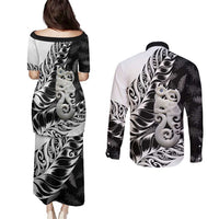 Aotearoa Manaia NZ Maori Silver Fern Couples Matching Puletasi and Long Sleeve Button Shirt LT14 - Polynesian Pride