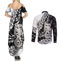 Aotearoa Manaia NZ Maori Silver Fern Couples Matching Summer Maxi Dress and Long Sleeve Button Shirt LT14 - Polynesian Pride