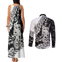 Aotearoa Manaia NZ Maori Silver Fern Couples Matching Tank Maxi Dress and Long Sleeve Button Shirt LT14 - Polynesian Pride