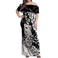 Aotearoa Manaia NZ Maori Silver Fern Off Shoulder Maxi Dress LT14 Women Black - Polynesian Pride