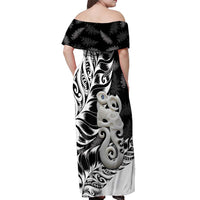 Aotearoa Manaia NZ Maori Silver Fern Off Shoulder Maxi Dress LT14 - Polynesian Pride