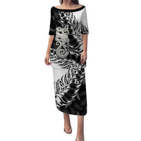 Aotearoa Manaia NZ Maori Silver Fern Puletasi LT14 Long Dress Black - Polynesian Pride