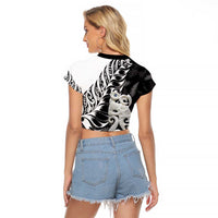 Aotearoa Manaia NZ Maori Silver Fern Raglan Cropped T Shirt LT14 - Polynesian Pride