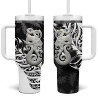 Aotearoa Manaia NZ Maori Silver Fern Tumbler With Handle LT14 One Size: 40 oz Black - Polynesian Pride