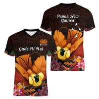 Gude Hi Hai Papua New Guinea Women V Neck T Shirt Motuan PNG Raggiana Bird of Paradise Tropical Vibes LT14 - Polynesian Pride