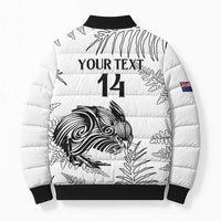 Custom New Zealand Kiwi Football Bomber Puffer Jacket Aotearoa Silver Fern - Polynesian Pride