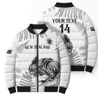 Custom New Zealand Kiwi Football Bomber Puffer Jacket Aotearoa Silver Fern - Polynesian Pride