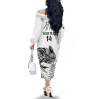 Custom New Zealand Kiwi Football Family Matching Off The Shoulder Long Sleeve Dress and Hawaiian Shirt Aotearoa Silver Fern