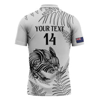 Custom New Zealand Kiwi Football Zipper Polo Shirt Aotearoa Silver Fern - Polynesian Pride