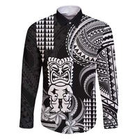 Hawaii Ku God Family Matching Mermaid Dress and Hawaiian Shirt Kakau Mix Polynesian Tattoo LT14 Dad's Shirt - Long Sleeve Black - Polynesian Pride