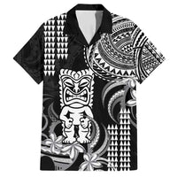 Hawaii Ku God Family Matching Off Shoulder Maxi Dress and Hawaiian Shirt Kakau Mix Polynesian Tattoo LT14 Dad's Shirt - Short Sleeve Black - Polynesian Pride