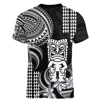 Hawaii Ku God Women V-Neck T-Shirt Kakau Mix Polynesian Tattoo LT14 - Polynesian Pride