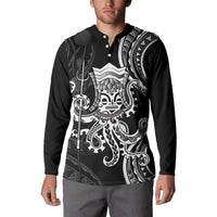 Black Hawaii Kanaloa God Button Sweatshirt Hawaiian Octopus LT14 - Polynesian Pride