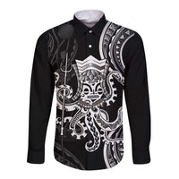 Black Hawaii Kanaloa God Long Sleeve Button Shirt Hawaiian Octopus LT14 Unisex Black - Polynesian Pride