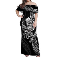 Black Hawaii Kanaloa God Off Shoulder Maxi Dress Hawaiian Octopus LT14 Women Black - Polynesian Pride