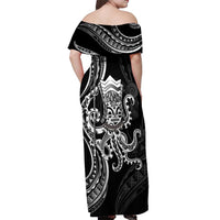 Black Hawaii Kanaloa God Off Shoulder Maxi Dress Hawaiian Octopus LT14 - Polynesian Pride