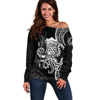 Black Hawaii Kanaloa God Off Shoulder Sweater Hawaiian Octopus