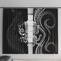 Black Hawaii Kanaloa God Window Curtain Hawaiian Octopus LT14 With Hooks Black - Polynesian Pride