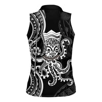 Black Hawaii Kanaloa God Women Sleeveless Polo Shirt Hawaiian Octopus