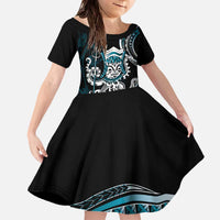 Turquoise Hawaii Kanaloa God Family Matching Off The Shoulder Long Sleeve Dress and Hawaiian Shirt Hawaiian Octopus