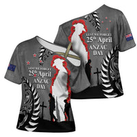 New Zealand ANZAC Day Cross Shoulder Shirt 25th April Silver Fern With Poppy - Polynesian Pride