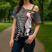 New Zealand ANZAC Day Cross Shoulder Shirt 25th April Silver Fern With Poppy - Polynesian Pride