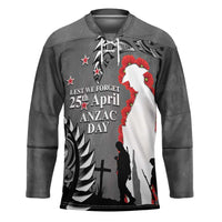 New Zealand ANZAC Day Hockey Jersey 25th April Silver Fern With Poppy LT14 Unisex Gray - Polynesian Pride