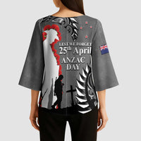 New Zealand ANZAC Day Kimono Sleeve Blouse 25th April Silver Fern With Poppy - Polynesian Pride