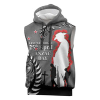 New Zealand ANZAC Day Sleeveless Hoodie 25th April Silver Fern With Poppy - Polynesian Pride