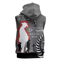 New Zealand ANZAC Day Sleeveless Hoodie 25th April Silver Fern With Poppy - Polynesian Pride