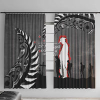 New Zealand ANZAC Day Window Curtain 25th April Silver Fern With Poppy LT14 With Hooks Gray - Polynesian Pride
