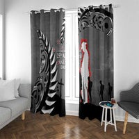 New Zealand ANZAC Day Window Curtain 25th April Silver Fern With Poppy LT14 With Grommets Gray - Polynesian Pride