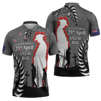 New Zealand ANZAC Day Zipper Polo Shirt 25th April Silver Fern With Poppy - Polynesian Pride