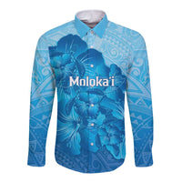 Aloha Hawaii Molokai Island Long Sleeve Button Shirt Hibiscus Tribal Honu Hawaiian Tattoo