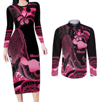 Aloha Hawaii Maui Couples Matching Long Sleeve Bodycon Dress and Long Sleeve Button Shirt Valley Isle Humpback Whale Black LT14 Black - Polynesian Pride