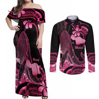 Aloha Hawaii Maui Couples Matching Off Shoulder Maxi Dress and Long Sleeve Button Shirt Valley Isle Humpback Whale Black LT14 Black - Polynesian Pride