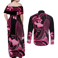 Aloha Hawaii Maui Couples Matching Off Shoulder Maxi Dress and Long Sleeve Button Shirt Valley Isle Humpback Whale Black LT14 - Polynesian Pride