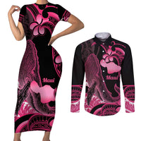 Aloha Hawaii Maui Couples Matching Short Sleeve Bodycon Dress and Long Sleeve Button Shirt Valley Isle Humpback Whale Black LT14 Black - Polynesian Pride