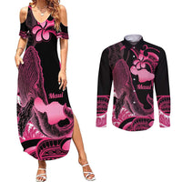 Aloha Hawaii Maui Couples Matching Summer Maxi Dress and Long Sleeve Button Shirt Valley Isle Humpback Whale Black LT14 Black - Polynesian Pride