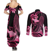 Aloha Hawaii Maui Couples Matching Summer Maxi Dress and Long Sleeve Button Shirt Valley Isle Humpback Whale Black LT14 - Polynesian Pride